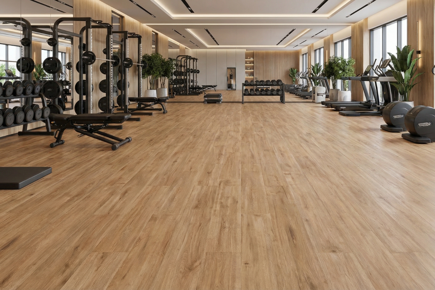 LS Floor LooseLay Holzoptik in einem Fitnessbereich